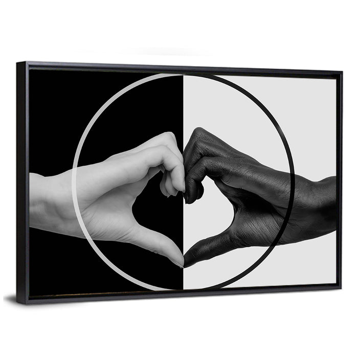 Hands Forming Heart Circle Wall Art as a framed canvas
