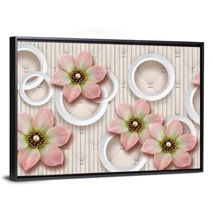 3d Pink Floral Circles Wall Art