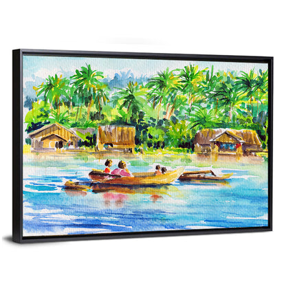 Boat in Tropical Village Wall Art