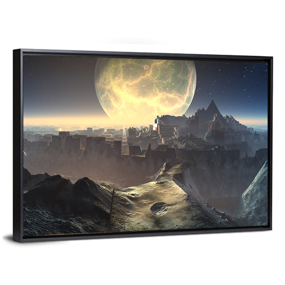 Moonlit Alien City Ruins Wall Art