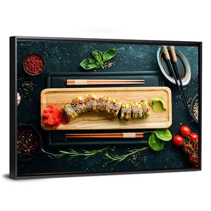Top-down Sushi Roll with Chopsticks Wall Art