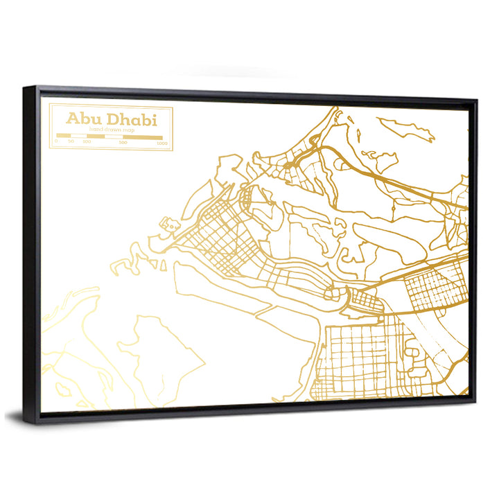 Abu Dhabi Gold Line Map Wall Art