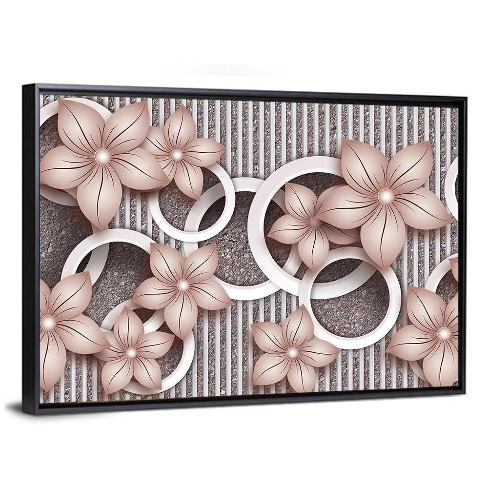 3d Floral Rings in Pink and Gray Wall Art