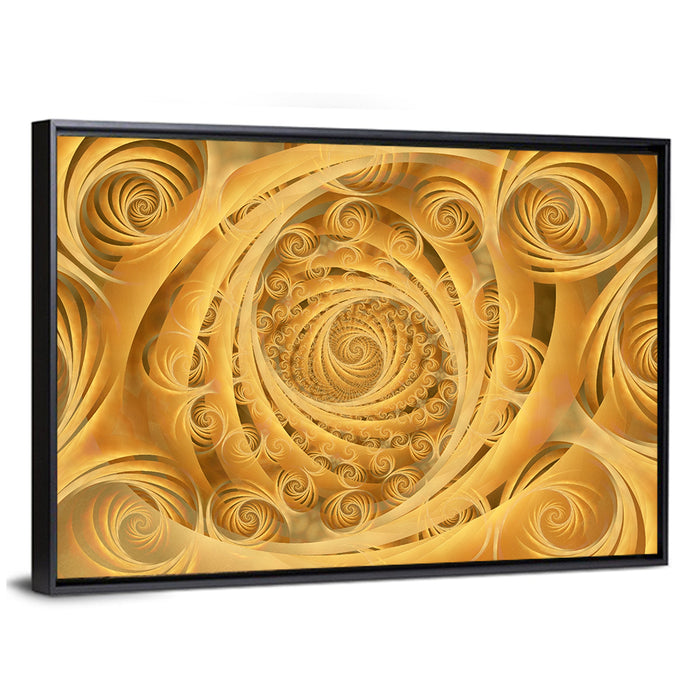 Wispy Gold Spirals Pattern Wall Art as a framed canvas