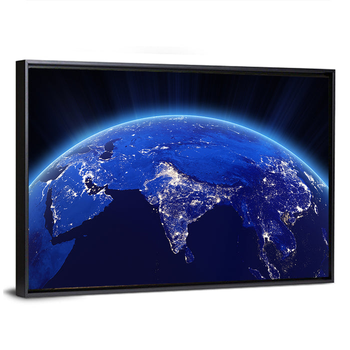 India at Night from Orbit Wall Art as a framed canvas