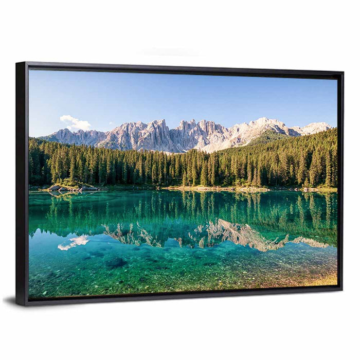 Karer Lake in the Dolomites Wall Art as a framed canvas