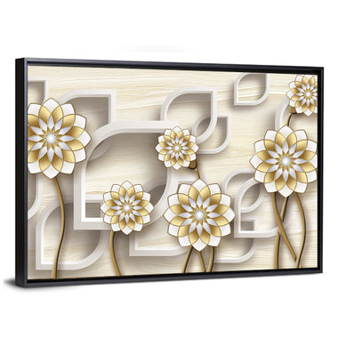 3d Floral Grid with Gold Accents Wall Art