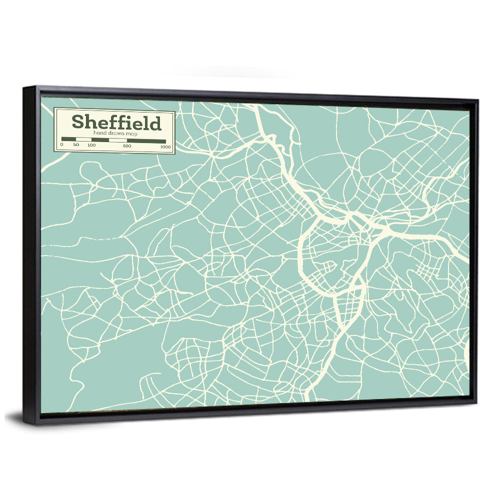 Sheffield City Map, Light Blue Wall Art
