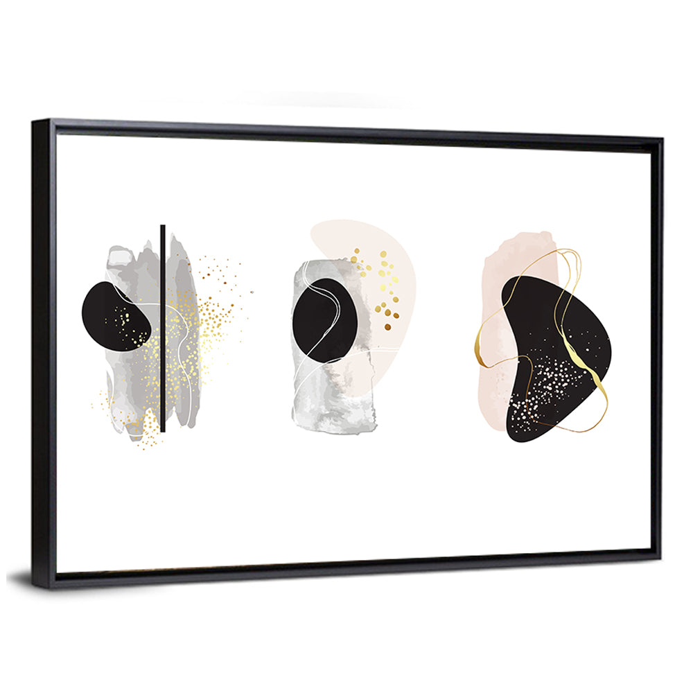 Minimalist Abstract Triptych with Gold Accents Wall Art