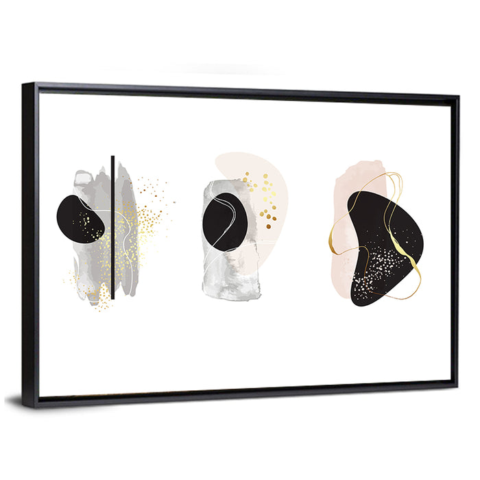 Minimalist Abstract Three-Part Composition with Gold Accents Wall Art as a framed canvas