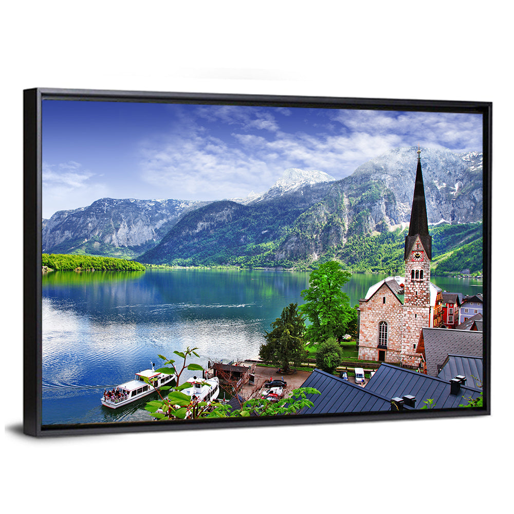 Hallstatt Lake View with Church Tower Wall Art