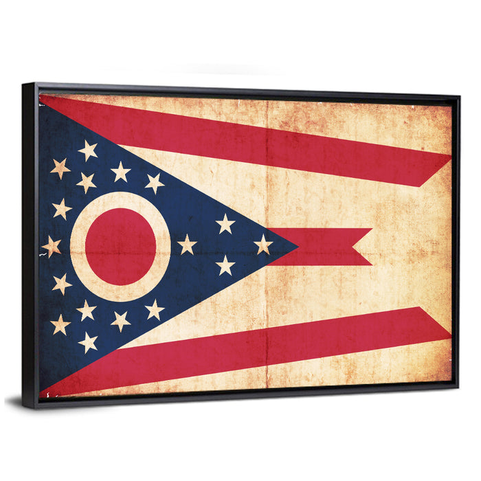 Ohio State Swallowtail Flag Wall Art as a framed canvas