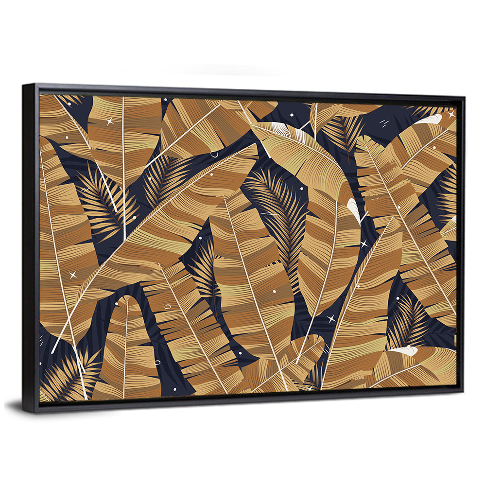 Golden Banana Leaves Pattern Wall Art