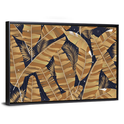 Golden Banana Leaves Pattern Wall Art