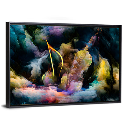 Golden Violin in Blue Nebula Wall Art