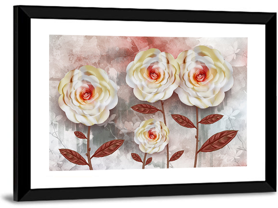 Layered Peach Rose Illustration Wall Art