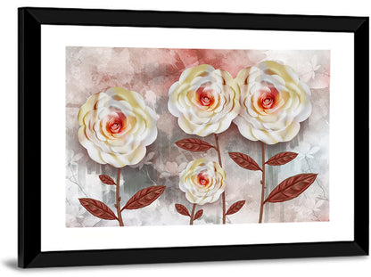 Layered Peach Rose Illustration Wall Art