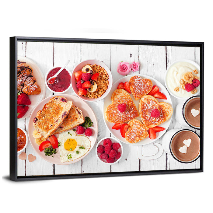 Heart-shaped Pancake Breakfast Wall Art as a framed canvas