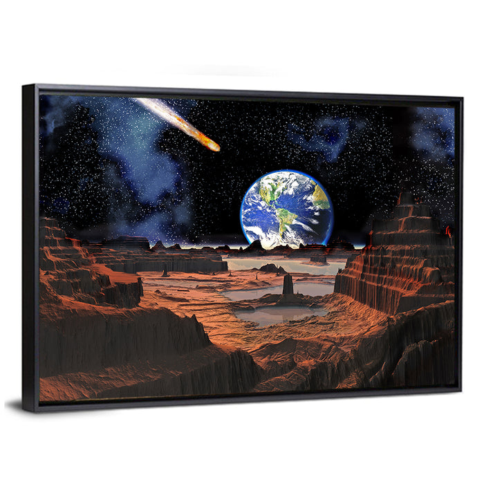 Asteroid Collision with Earth Wall Art as a framed canvas