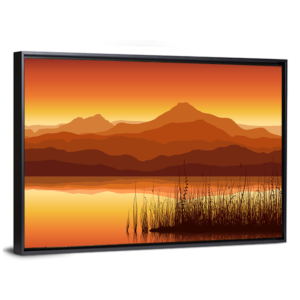 Golden Mountain Lake Sunset Wall Art