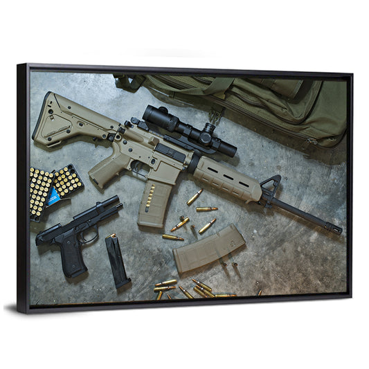 Scoped Rifle and Handgun with Ammo Wall Art