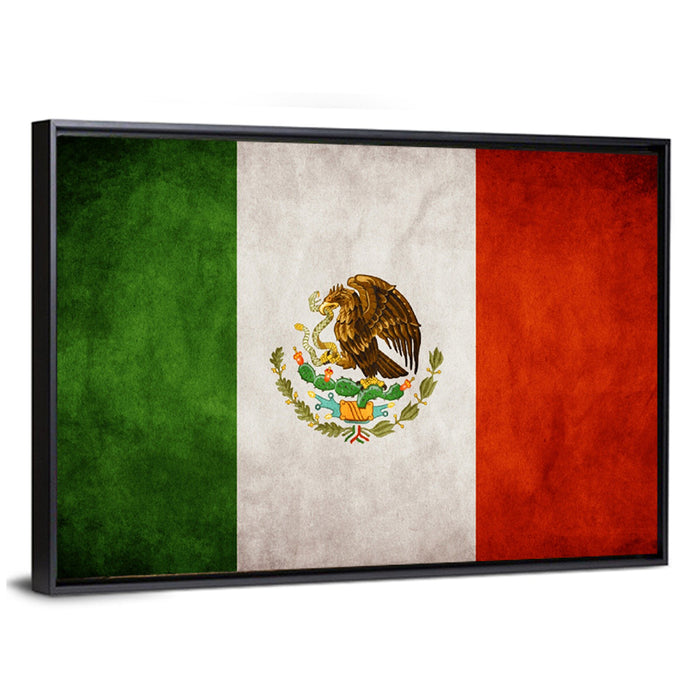 Vintage Mexican Flag Emblem Wall Art as a framed canvas