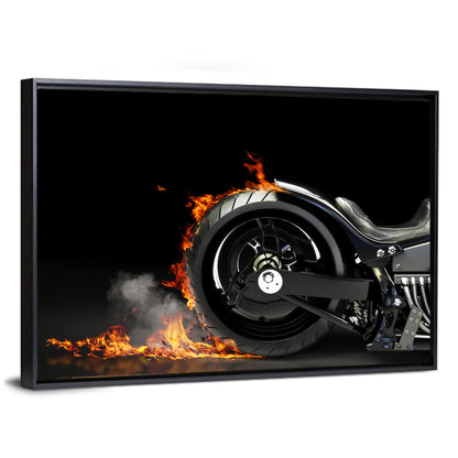 Motorcycle Burnout with Flames Wall Art