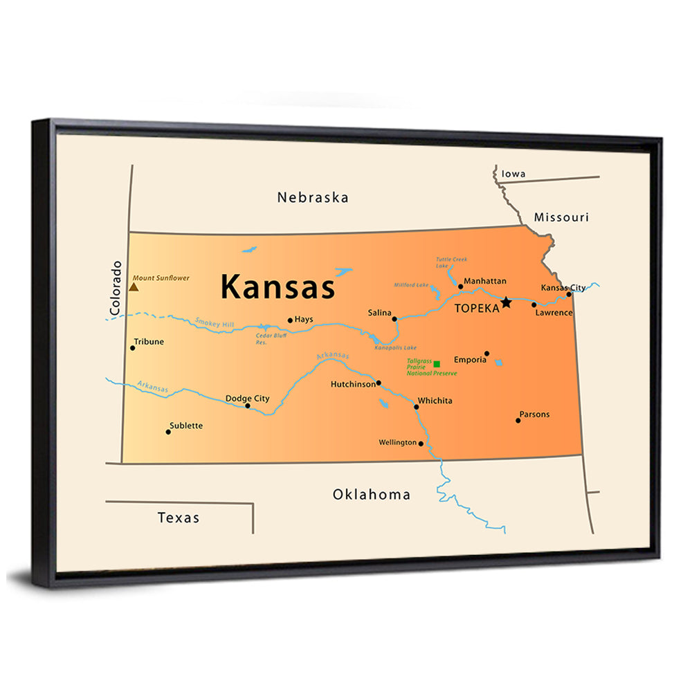 Kansas State Map Wall Art