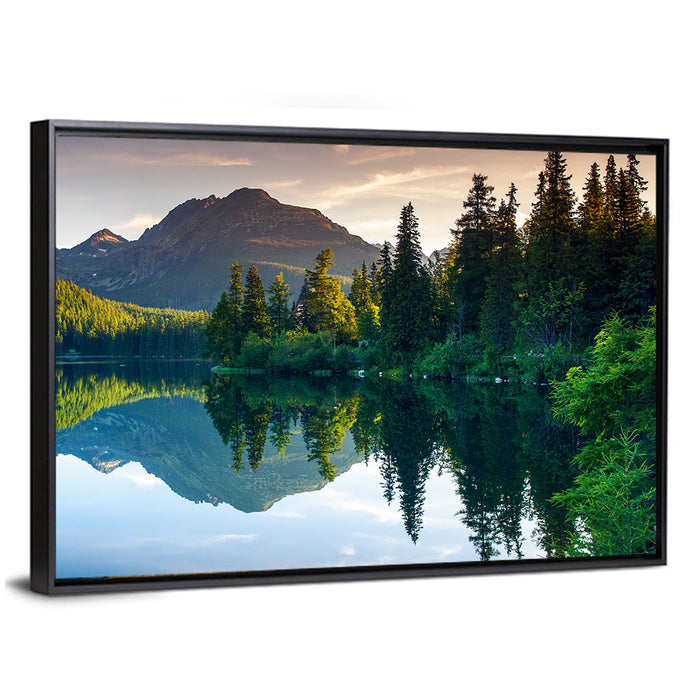 Strbske Pleso Lake at Golden Hour Wall Art as a framed canvas