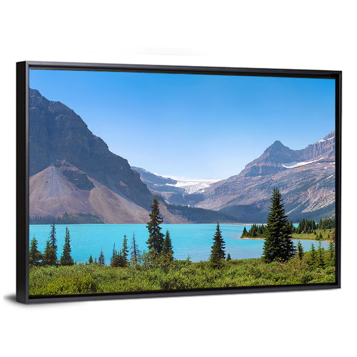 Bow Lake Turquoise Waters Wall Art as a framed canvas