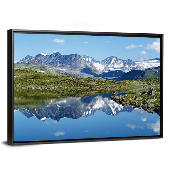 Jotunheimen Mountain Lake Wall Art as a framed canvas