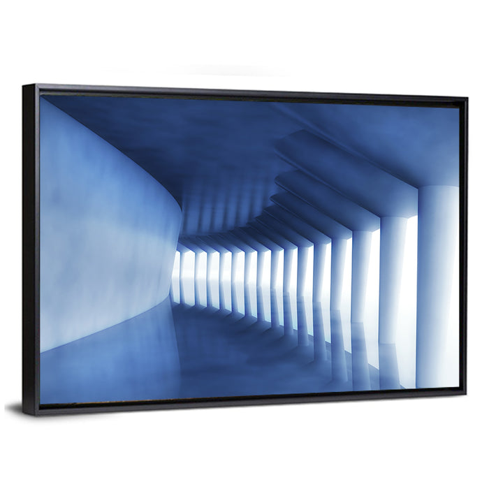 Curved Blue Corridor Wall Art as a framed canvas
