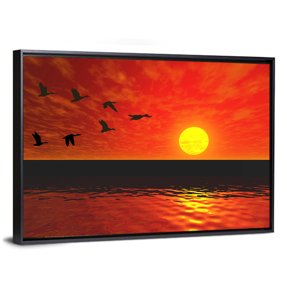 Ducks at Sunset Silhouette Wall Art