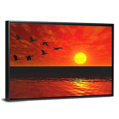 Ducks at Sunset Silhouette Wall Art