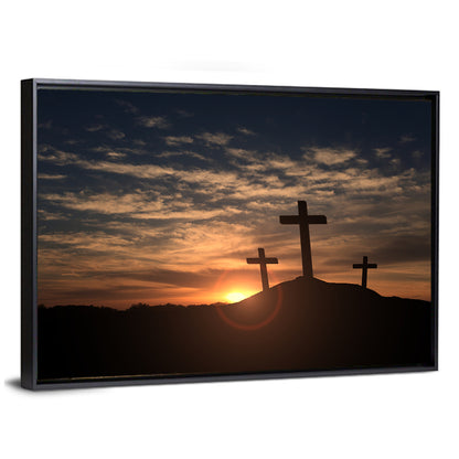 Three Crosses at Golden Sunset Wall Art
