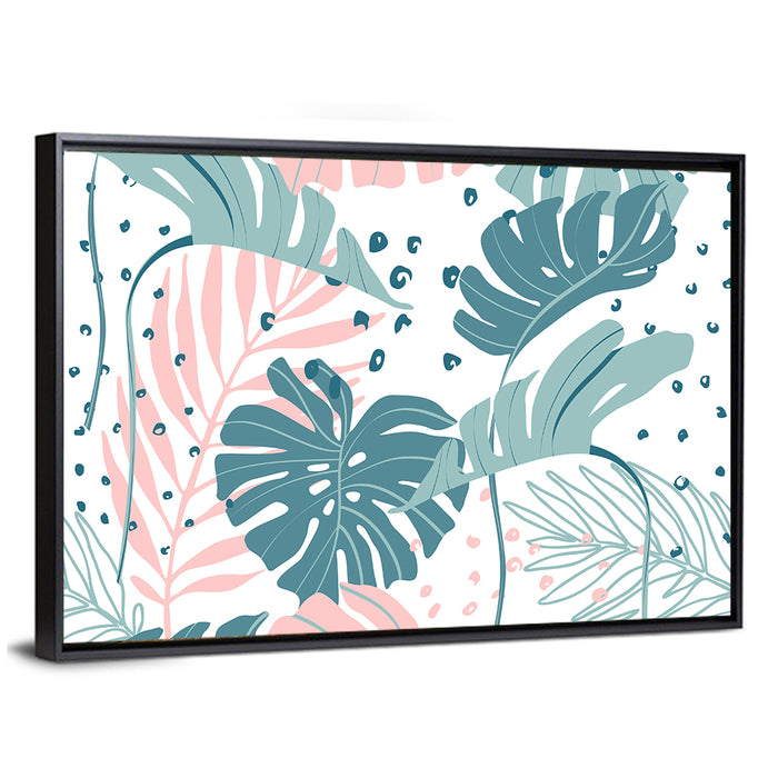 Minimal Tropical Leaf Pattern Wall Art as a framed canvas