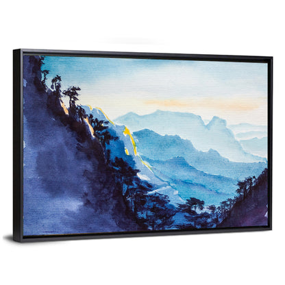 Dawn Light Watercolor Mountain Forest Wall Art