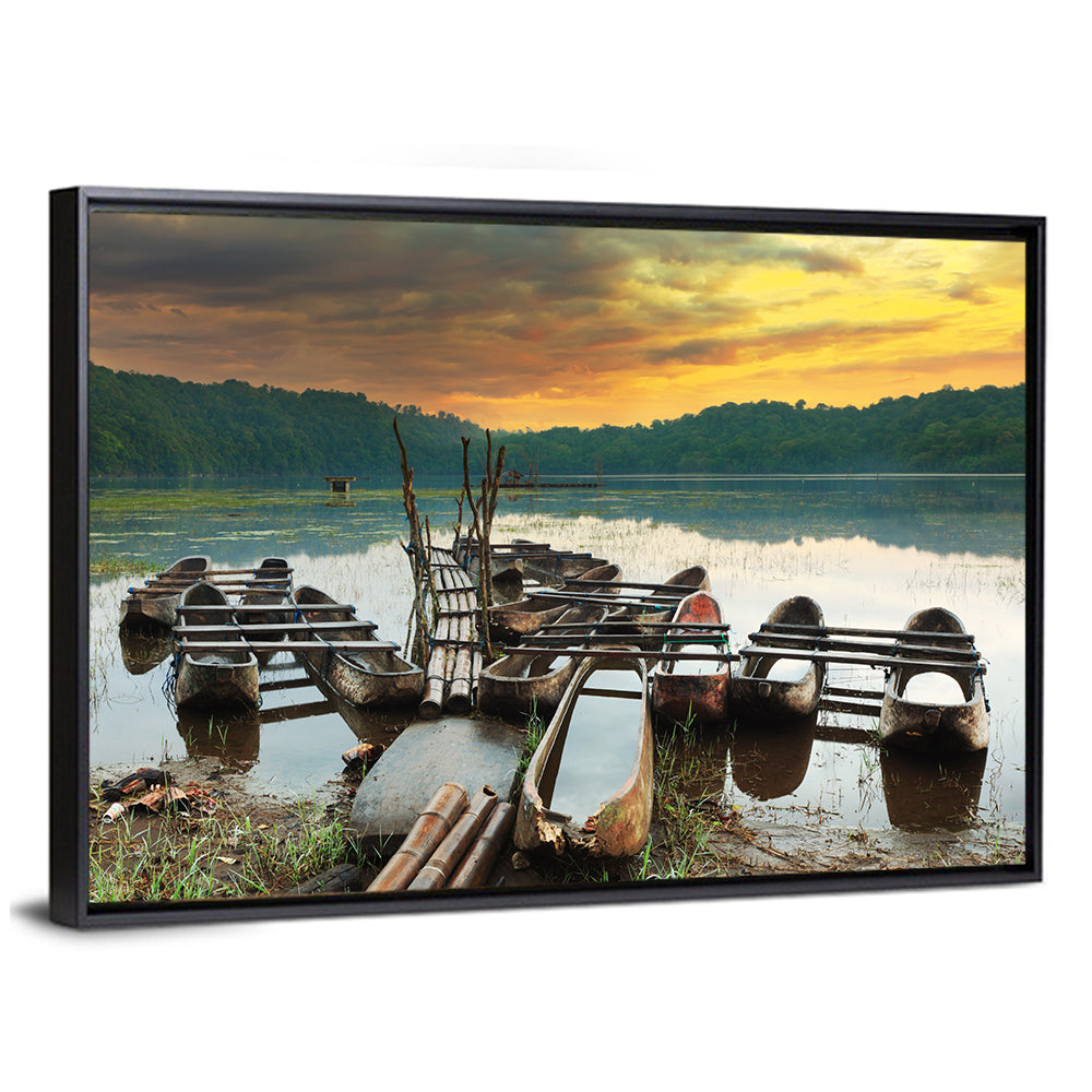 Tamblingan Lake Canoes at Sunset Wall Art