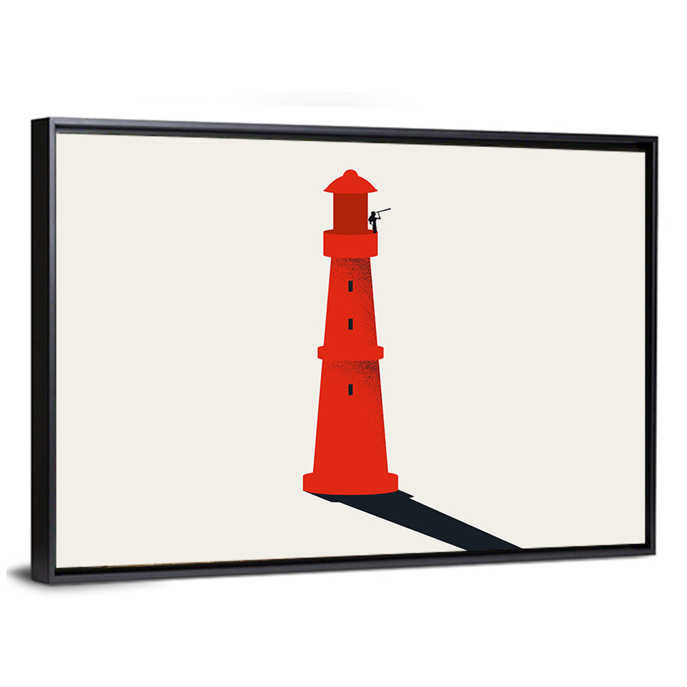 Red Lighthouse with Telescope Silhouette Wall Art