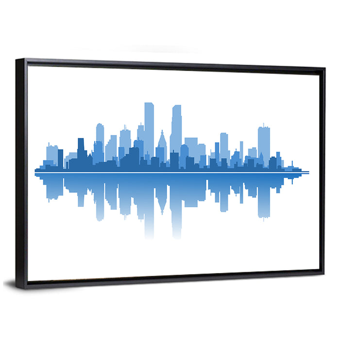 Modern City Silhouette Wall Art as a framed canvas