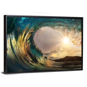 Ocean Surfing Wave Sunset Wall Art