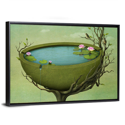 Surreal Tree Basin with Water Lilies Wall Art