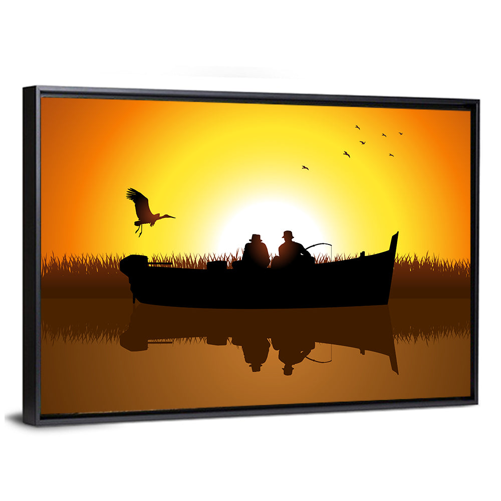 Sunset Fishing Silhouette Wall Art