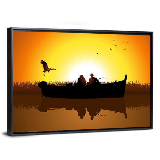 Sunset Fishing Silhouette Wall Art