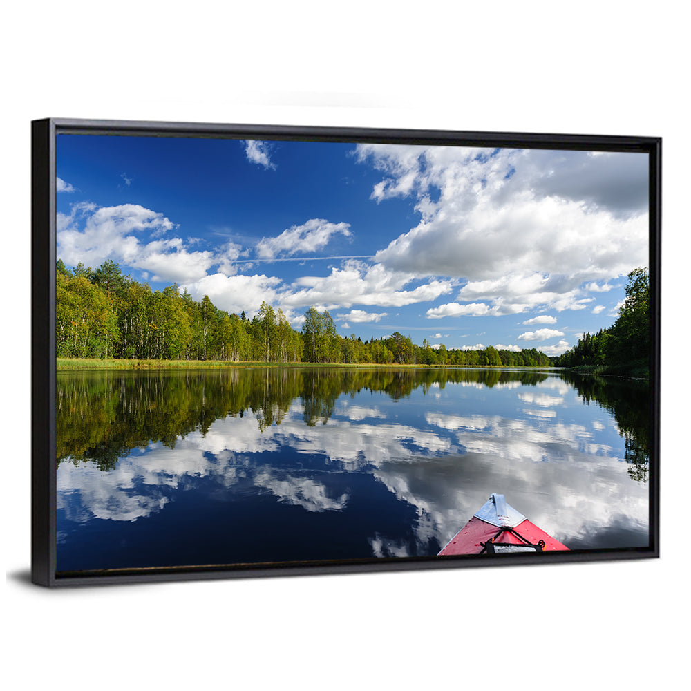 Red Kayak on Calm Lake Wall Art