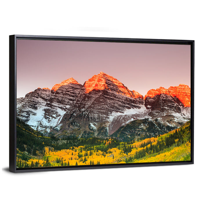 Maroon Bells Sunrise Wall Art as a framed canvas