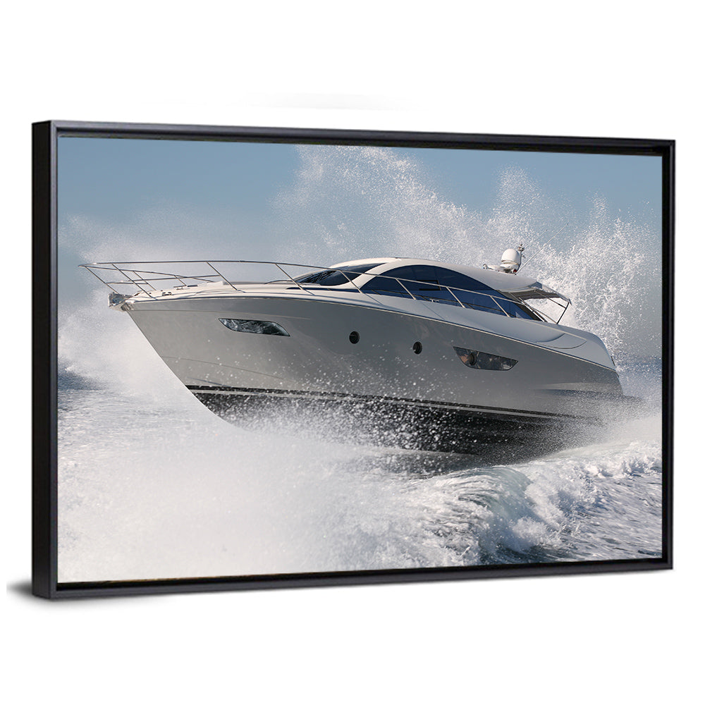 Motor Yacht Cutting Through Spray Wall Art