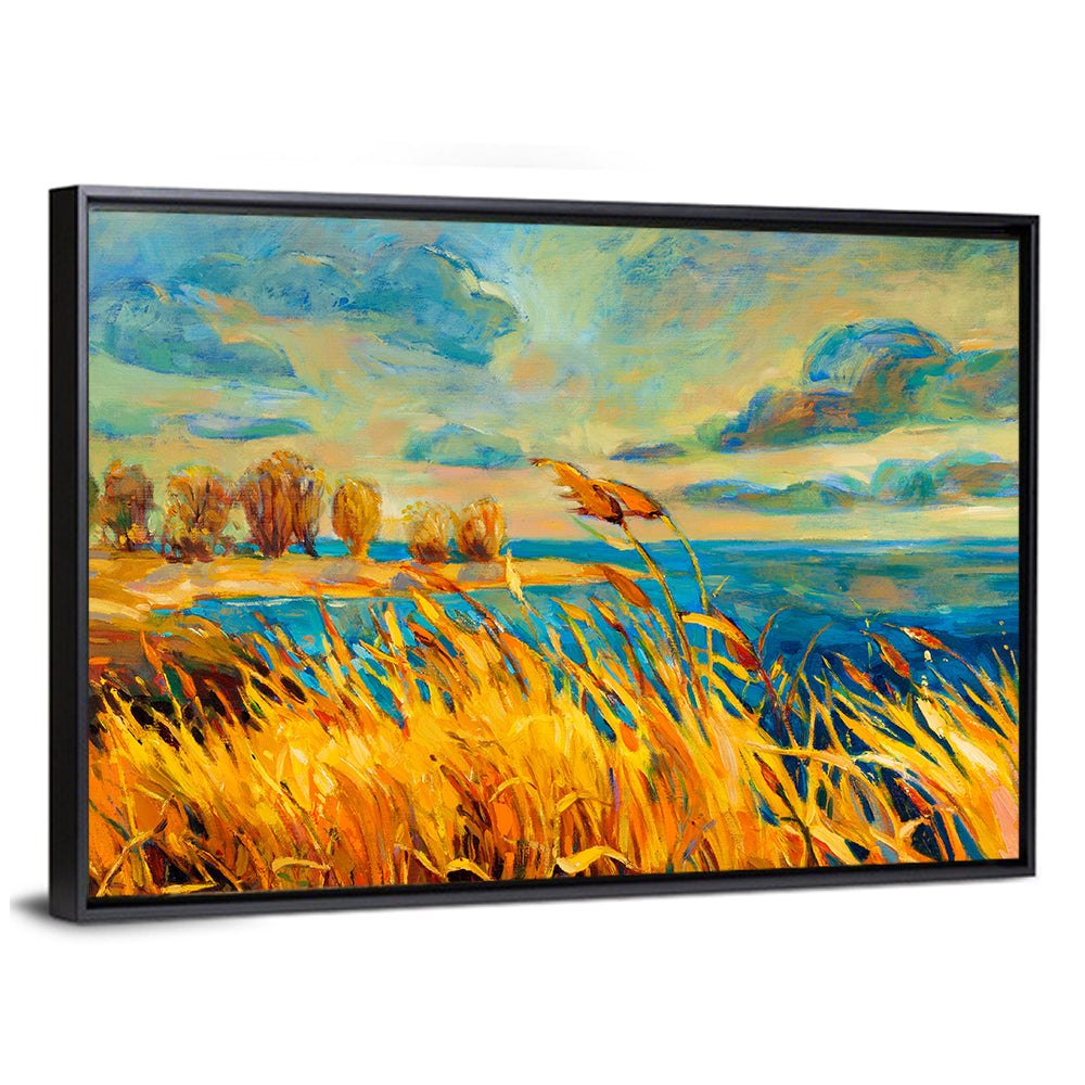 Golden Hour Lake with Tall Grass Wall Art