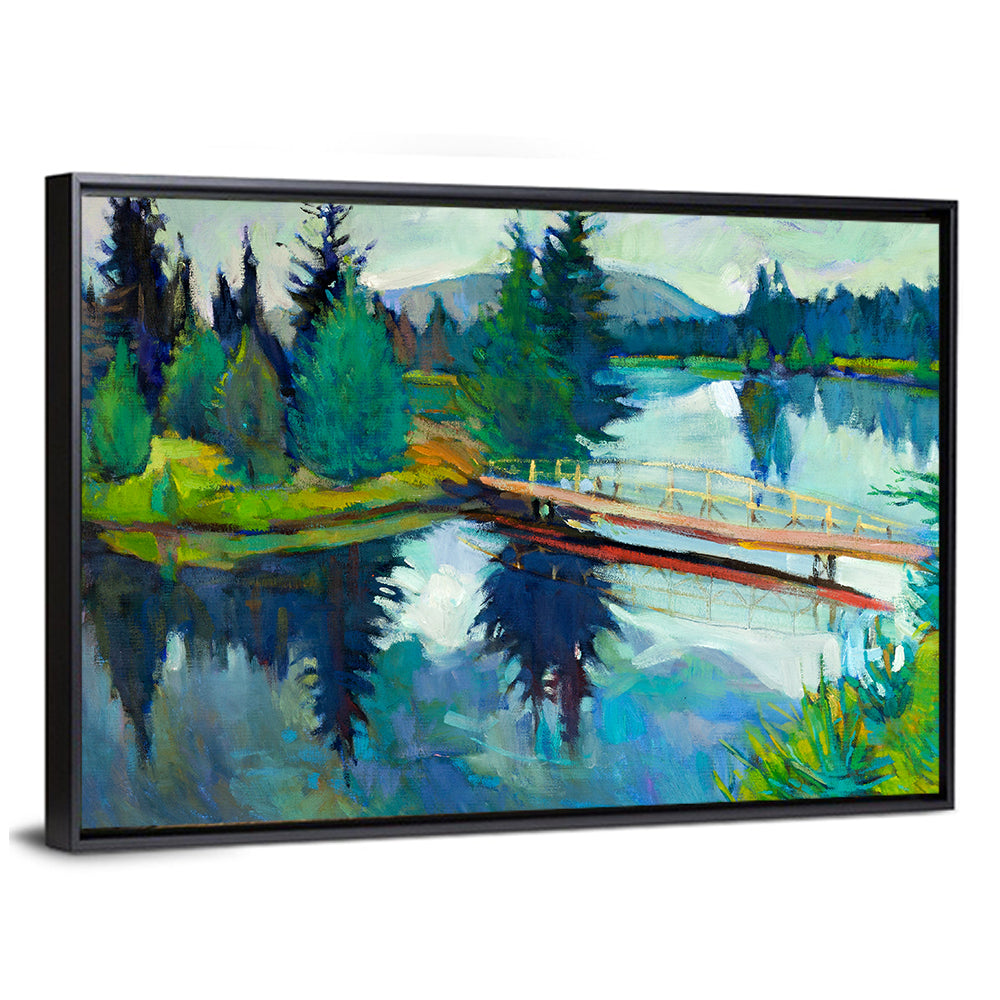 Forest Bridge Reflection Illustration Wall Art