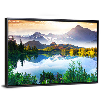 Sunlit Mountain Lake Reflection Wall Art